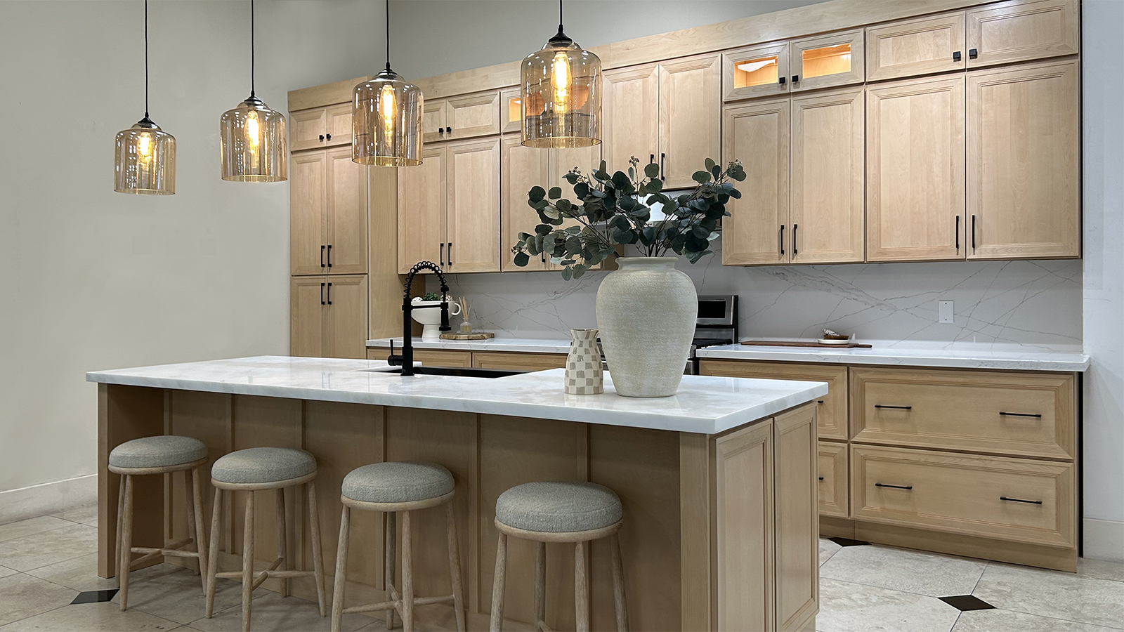 Toscana Natural Birch cabinets installed in a bright modern kitchen